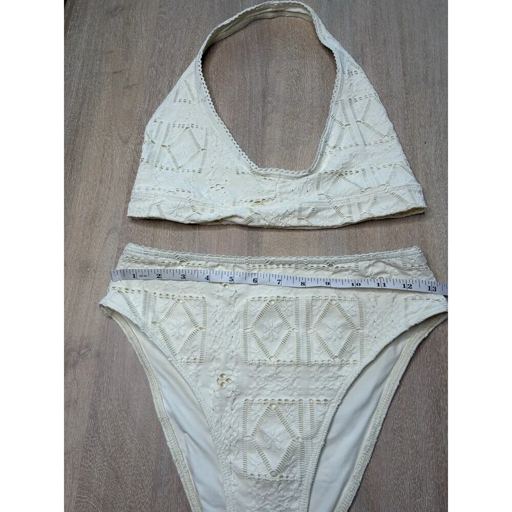 Frankies Bikinis Edie Halter Bikini Top & Jenna Bottom Angle Dust White Large